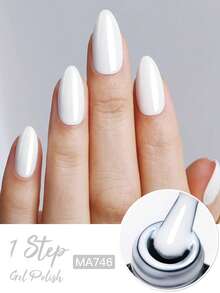MEET ACROSS 1pc 7ml White 1 Step Gel Nail Polish , Semi Permanent Nail Art Manicure 3 In 1 Gel Soak Off UV LED Gel Nail Varnishes No Need Base Top Gel, Long Lasting, Nail Art DIY For Home And Salon Nail Supplies - White - View 2