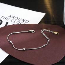 Pulsera de acero inoxidable de lujo con diamante de imitación, conjunto de pulseras de cadena con capas de corazón y rayas - Multicolor - Ver 5