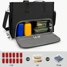 女士午餐包，带15.6英寸笔记本电脑隔层，保温手提包，防水工作手提包，带40盎司侧袋，返校用品包，保冷包或野餐配件 - 黑色 - 查看 3