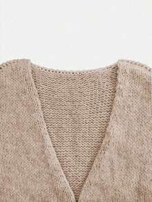 Women's Loose-Fit Plain Sweater, Casual Fall & Winter Knitwear, Lantern Sleeve Design, Moderate Fabric Thickness, Comfortable Daily Wear - 卡其色 - 查看 6