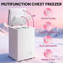 WANAI 2.3 CU.FT. Chest Freezer Small Freezer, Deep Freezers Compact Free-Standing Top Door Adjustable 7 Thermostat And Removable Basket Open Deep Freezer Apartment Kitchen, White - US B Type Plug(110-127V) - View 5
