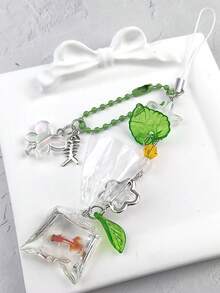 Y2K Aesthetic Handmade Fish Bag Phone Charm - Fish-Shaped Keychain Jewelry For Women, Cute Phone Accessory With Fish Scale Charm & Ring-Like Connector, Compatible With Smartphones & Keys (No Electronics) - Green - View 2