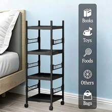 4-Tier Heavy Duty Retail Display Rack, Large Capacity Shelving With Wheels And Hooks, Multipurpose Portable Storage Unit, Pegboard Top Design, Home Storage Rack, Freestanding Display And Organization Solution For Grocery Stores, Convenience Stores, Warehouses, Kitchens, Garages, Black Bathroom Accessories - Black - View 10