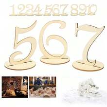 1-20 Wooden Table Number Placards With Stands, Creative Numeric Design, Wedding Ceremony Seating Card, Party Dining Table Number Decor - log color - View 5