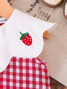 Baby Girl Summer Dress, Red & White Plaid, Strawberry Embroidery, Ruffle Collar, Sweet & Cute Outfit - Red - View 4