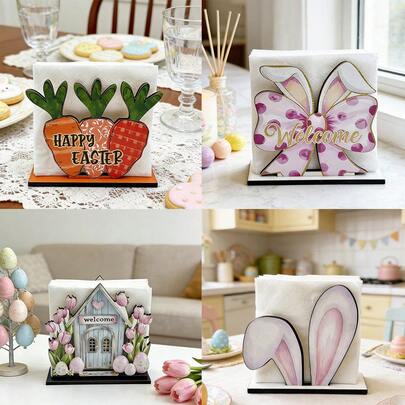 1 Stück Osterdekor Servietten Halter, Karotten- und Hasenohren Design, Landhausstil Papierhandtuchspender, Servietten Clip, Taschentuchbox Halter, geeignet für Esszimmertisch, Restaurant, Kaffeetisch, Café, Haushaltstheke, Schreibtischzubehör