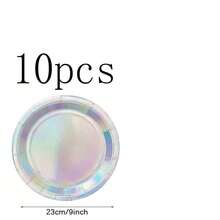 Bộ 10/20/30/50/100 món đồ trang trí tiệc lấp lánh, đĩa và khăn giấy hologram, đĩa giấy cầu vồng dùng một lần, trang trí tiệc sinh nhật, đám cưới chủ đề nàng tiên cá. - Bạc - Xem 23
