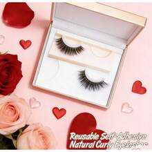 Self-Adhesive Natural Curly Eyelashes, Reusable False Lashes, Easy To Apply, No Glue Required, Lightweight & Comfortable, Natural Look For Everyday Makeup - Black - View 1