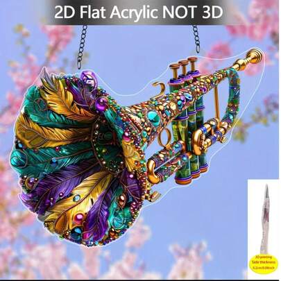 A Piece Of Vibrant Festival Decoration Featuring A Carnival Trumpet, Inspired By Brazilian Celebrations, Fun Feather Wall Art, And A Unique Gift Inspired By Music.