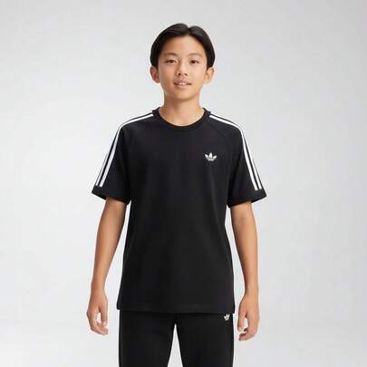 Adidas Originals Camiseta de manga corta con 3 rayas, camiseta de punto sin cuello TKE0919 para adolescentes