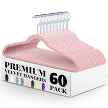 Blauesmeer 60 Pack Velvet Hangers, Velvet Hangers, Non-Slip Felt Hangers - Space-Saving, Non-Slip, Premium Black Suit Hangers, 360° Rotating Hook - 粉色 - 查看 1