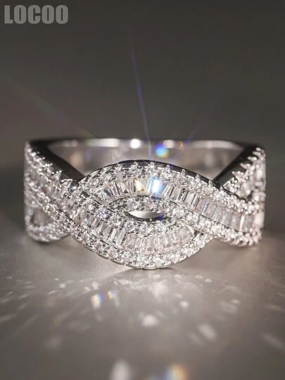 1枚女士奢华立方氧化锆戒指，适合婚礼、订婚、周年纪念、派对佩戴、情人节礼物