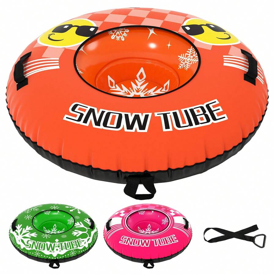 COSTWAY Inflatable Snow Tube Sled, 42" Heavy Duty Snow Tubing For Sledding With Detachable Tow Strap, Cold-Resistant PVC, 3-In-1 Valve & Handles, Winter Outdoor Fun Snow Toy, Pink/Orange/Blue - Orange - View 1