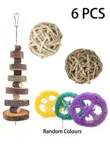 20件/4件/9件/7件/18件装兔子/豚鼠磨牙玩具，天然苹果木磨牙玩具组合，手工制作豚鼠仓鼠小型动物磨牙玩具 - 彩色 - 查看 31