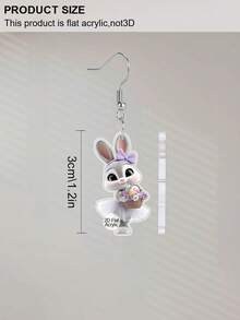 2D平面，1对可爱复活节兔子亚克力吊坠耳环，紫色蝴蝶结兔子搭配花篮图案印花耳坠，趣味节日配饰，复活节耳环，春季节日礼物，适合复活节和动物爱好者 - 彩色 - 查看 4