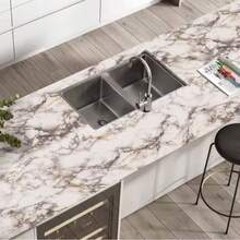 1 Roll Waterproof, Oil-Proof, Heat-Resistant Dining Table Protective Sticker, Gray & White Marble Pattern Self-Adhesive Paper | Heat-Resistant, Easy To Tear And Stick, Suitable For Kitchen Countertop, Cabinet, Table Renovation - White Gray Stone - View 6