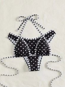 PEPPERMOLLY Bộ 2 món bikini đen trắng gợi cảm và thời trang dành cho nữ, thích hợp mặc đi biển mùa hè hoặc đi nghỉ mát. - màu đen - Xem 3
