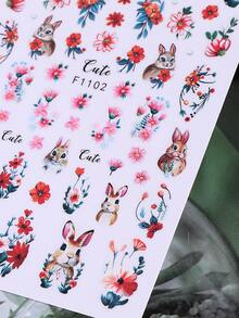 2pcs Easter Theme 3D Nail Art Stickers, Rabbit, Red Flower Petals, Cute Design 3D Self-Adhesive Nail Art Decorations, Nail Art Accessories For Women Nails - Multicolor - View 8