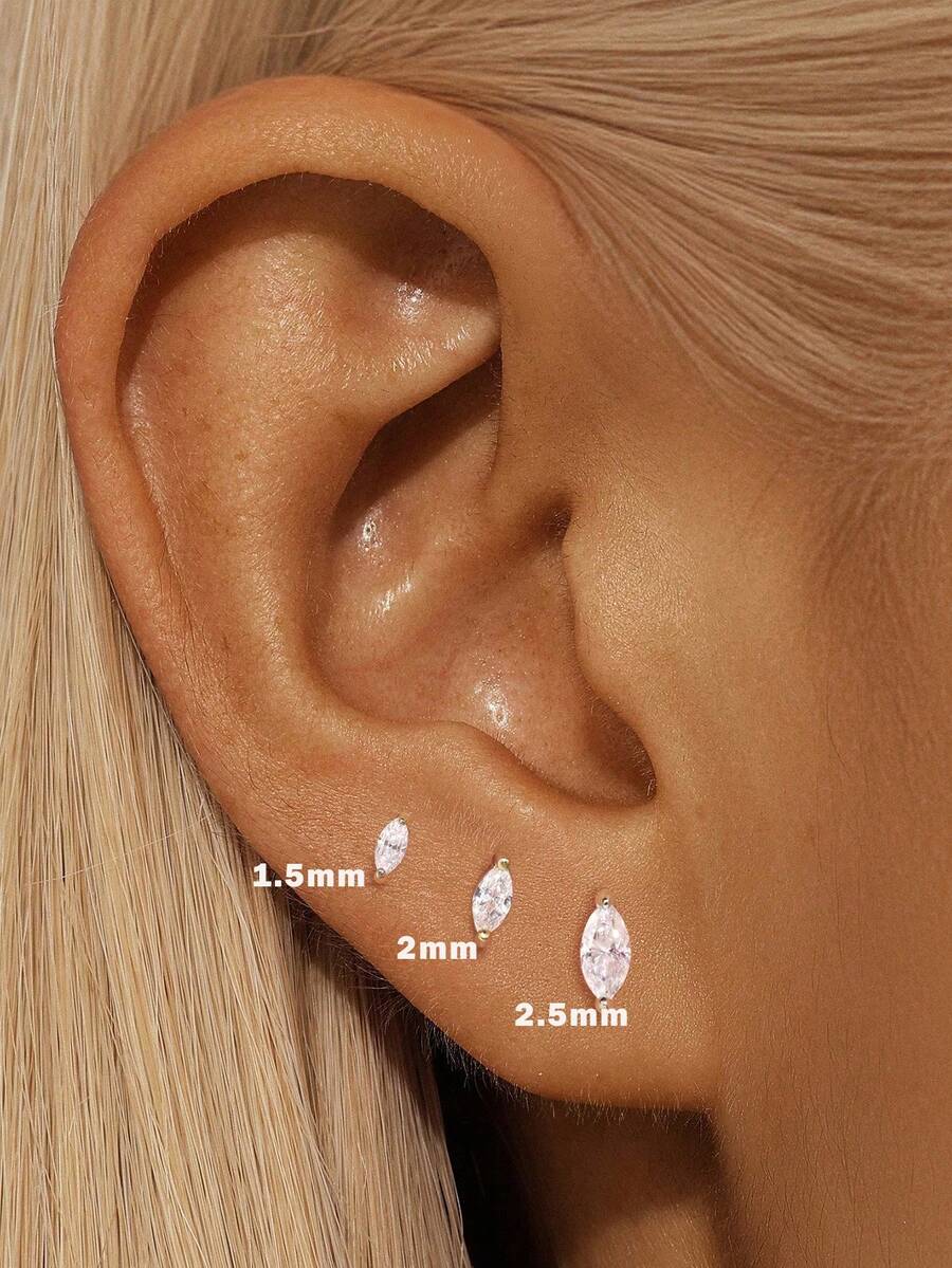 EleRunis 3PCS 925 Sterling Silver Marquise Cartilage Helix Piercing Fine Jewelry For Daily Wear Wedding Party Engagement Anniversary Valentine's Day - Gold - View 1