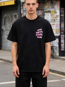 This Pure Cotton, Double-Sided Printed T-Shirt Features An Anti Social Club Design. It's Suitable For Everyday Wear And Casual Summer Occasions, Offering Slight Stretch, Breathability, And Comfort. Perfect For Outdoor Activities, Vacations, And Travel, It Also Makes An Ideal Gift For Any Occasion. - màu đen - Xem 2
