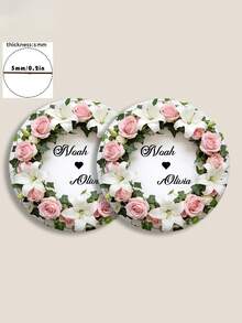 1/2/4/6/10 Pc Personalized Custom Names: Handmade Round Wooden Coasters, Wedding Coasters | Custom Name Wreath Design, Ideal For Weddings, Table Decorations, Wedding Favors, Gifts, And Valentine's Day Decorations - Beige - View 3