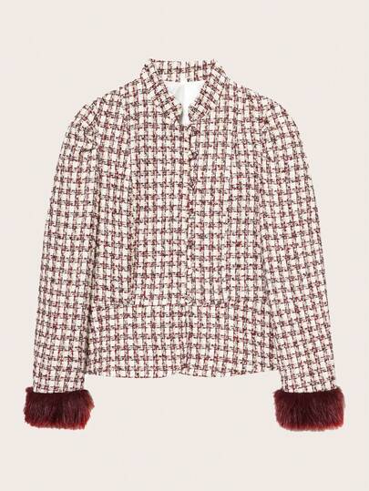 Rutig smal passformad jacka med ståkrage, lämplig för vår och höst