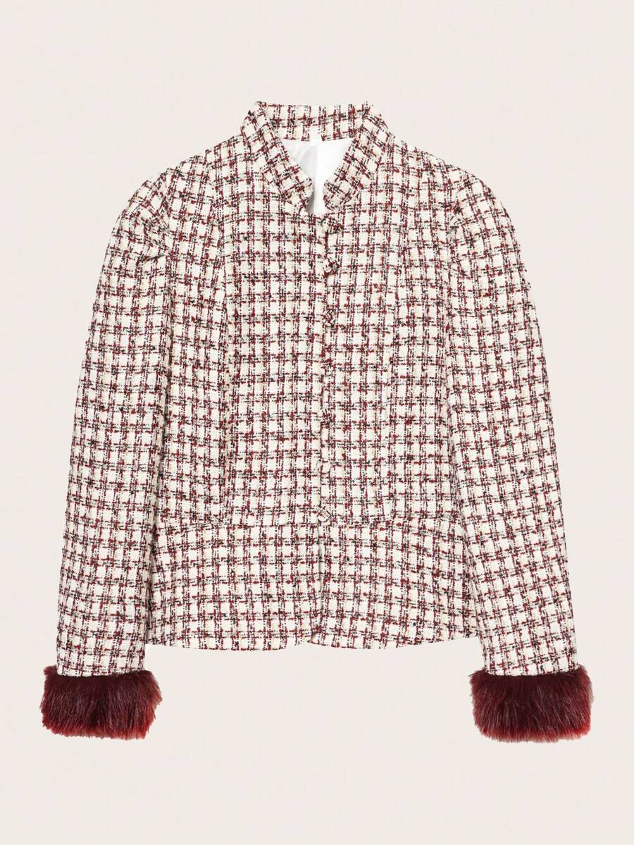 格纹修身立领夹克，适合春秋季穿着 - 彩色 - 查看 1