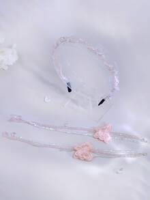 1pc Sweet Pink Crystal Long Tassel Headband, Elegant Butterfly Beaded Detachable Tassel Versatile Headpiece Suitable For Bride, Wedding, Festival, Carnival Party, Casual Wear - Pink - View 6