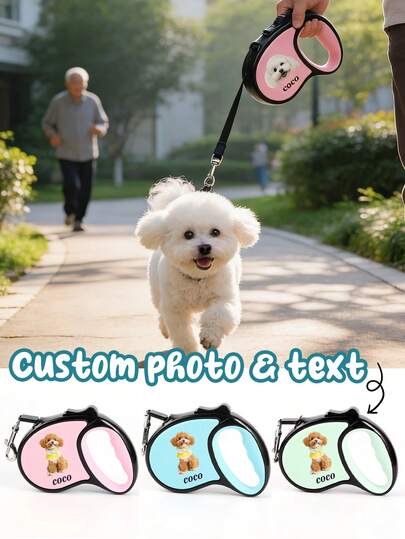 1 pieza Correa retráctil personalizada para perro con nombre y foto personalizados, correa para aniversario de mascotas, adecuada para perros medianos, correa retráctil para perro, regalo ideal para dueños de mascotas, equipo de mascota personalizado, suministros esenciales para pasear a la mascota, regalos personalizados