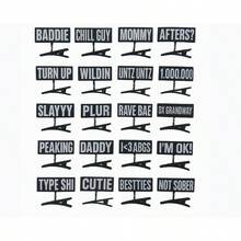 50PC WORDS Word Clips Hair Word Sprout Pack Black White Funny Sprouts Phrases Slang Rave Plur Festival EDM Concert Cute Small Hairpins Headwear Hair Accessories - 1 cái (Gói 50 cái) + Từ - Xem 1