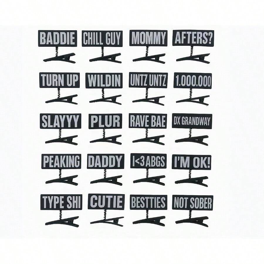 50PC WORDS Word Clips Hair Word Sprout Pack Black White Funny Sprouts Phrases Slang Rave Plur Festival EDM Concert Cute Small Hairpins Headwear Hair Accessories - 1 cái (Gói 50 cái) + Từ - Xem 1