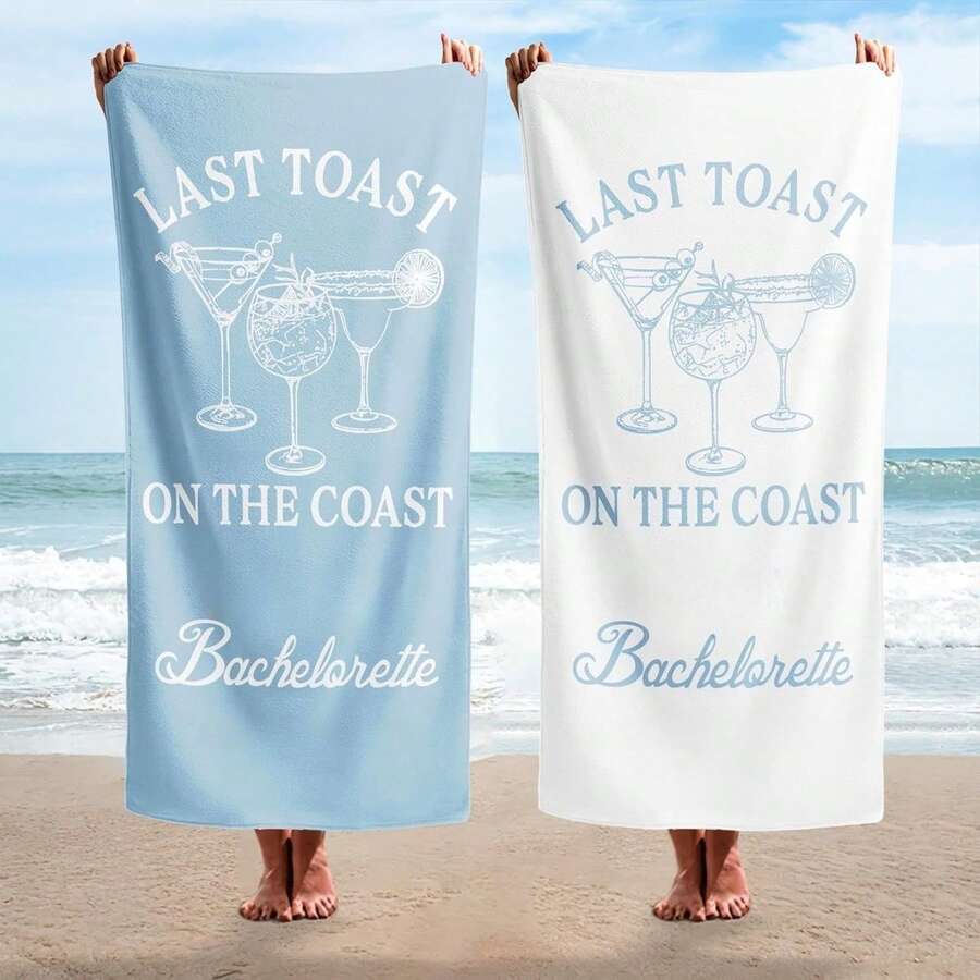 Last Toast On The Coast Bachelorette Microfiber Super Thin Beach Towel, Cocktail Design Bridesmaid Gift, Nautical Beach Party Favor For Bride Squad, Coastal Bridal Shower Accessory, Fun Wedding Weekend Towel Great Gift For Friends, Parents, Families Home Bathroom Outdoor Beach Swimming Picnic Camping Yoga Gym Travel Use 29x58 Inch - Blue - 查看 1