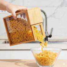 3Pcs Wooden Cereal Storage Containers Set | Clear Grain & Rice Storage Jars With Removable Lids For Kitchen Pantry - Màu gỗ - Xem 4