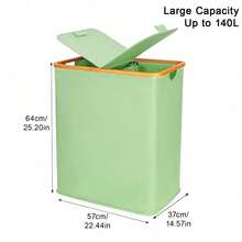 140L Laundry Hamper With Lid And 2 Removable Liners Large Capacity For Dirty Clothes Storage In Bedroom Bathroom - Green - View 3