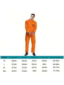 1pc Adult Men's Orange Prisoner Costume, New Arrival European And American Style Convict Outfit - Burnt Orange - View 8