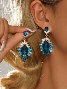 1 par de pendientes elegantes con colgante de cristal con forma de corazón, joyas delicadas adecuadas para bodas y fiestas - rojo dorado - Ver 4
