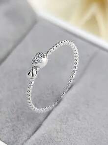 1pc S925 Sterling Silver Romantic Heart Ring, Versatile Braided Design Knuckle Ring, Delicate Sweet Personalized Niche Heart-Shaped Ring Gift For Women - Love - View 6
