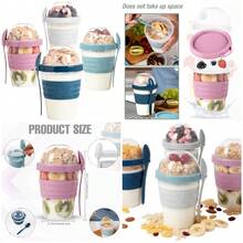 4 tazas de yogur parfait para desaysobre la marcha, recipientes de plástico reutilizables con tapas y cucharas, taza de yogur pa - Ver 1