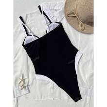 Women's One Piece Swimsuit Black White Striped Monokini With Cover Up; Deep V Neck Bathing Suit; Sexy Slit Swimwear; 2 Piece Set; Summer Beach Pool - 多色543 - 查看 6