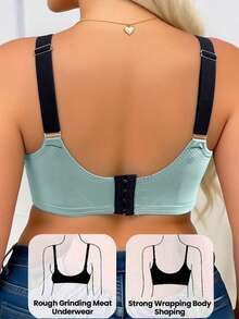 一件式无缝撞色提拉无钢圈加大码文胸，支撑提拉，防止下垂，欧美风格 - 綠色 - 查看 2