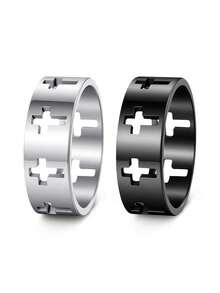 Anel masculino moderno e popular com recorte em cruz, feito em aço inoxidável, ideal para presentear e para um visual estiloso. - Multicolorido - Ver 4