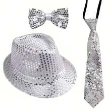 Bộ mũ nỉ mềm lấp lánh phong cách disco thập niên 1970 (3 món/2 món), bao gồm nơ và cà vạt, unisex, thích hợp cho lễ hội và tiệc tùng. - mũ dự tiệc - Xem 10