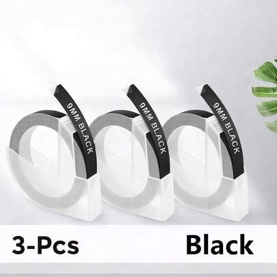 5 Packs Of 9mm Black 3D Embossed Labels Compatible With Dymo 3/8" Embossing Label Maker, 3D Plastic Labels For Dymo Organizer Xpress 12965 DYM 12966 Office Mate II