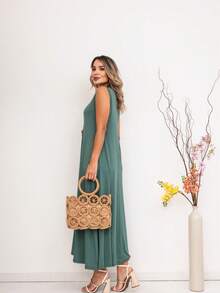 Long Dress In Viscose/Lycra Blend With Side Pockets. - verde menta - Ver 3