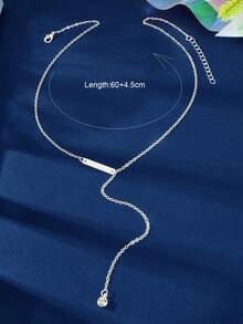 1 Pc Y Style Silver Chain Long Pendant Necklace Women Party Daily Social Gatherings Jewelry - Silver - View 3