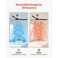 72 Zoll Deckenventilator ohne Licht, 6-Gang-Fernbedienung, 3 Holzflügel, umkehrbarer Gleichstrommotor, moderner, flacher Unterputz-Außenventilator für Schlafzimmer, Wohnzimmer, Terrasse, Innen-/Außenbereich, schwarz - 3 Holzflügel (schwarz) - Übersicht 4