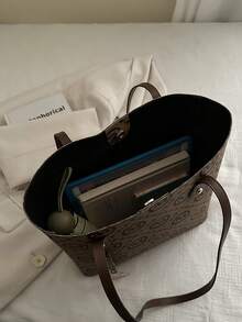 2026 Spring New Printed Large Capacity Tote Bag, Retro Fashion Commuter Shoulder Handbag - Brown - View 4