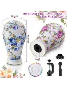 22 Inch Patterned Wig Head, Canvas Mannequin Head With Mounting Holes, Used For Wig Making, Styling, And Display - Multicolor - View 2