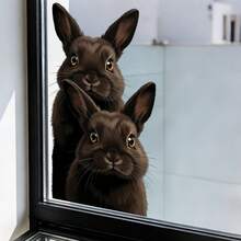 1/3pcs Summer Black Cat & Rabbit Window Stickers, Removable Gel-Free Static Cling Transparent Film, Cute Animal Decor For Bedroom And Living Room - Animal Window Stickers - View 7