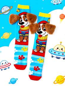 1双儿童卡通狗耳朵装饰过膝袜，趣味袜子，搞怪袜子。适合所有季节，是节日礼物、儿童派对、节日庆典、假日、户外和日常穿着的理想选择。 - 淺藍色 - 查看 7